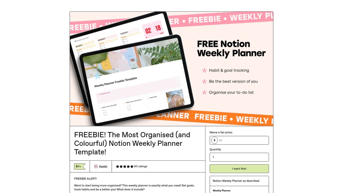 10 Best Weekly Planner Notion Templates to Organize 2026 - Organised and Colourful Notion Weekly Planner by Ayelet