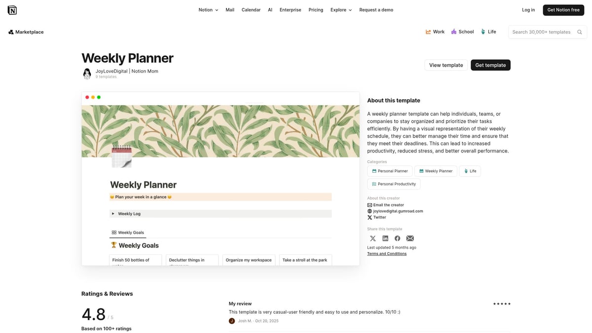 10 Best Weekly Planner Notion Templates to Organize 2026 - Weekly Planner by JoyLoveDigital