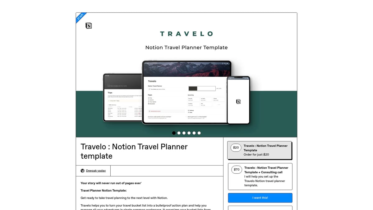 12 Inspiring Notion Dashboard Ideas to Try in 2026 - Notion Travel Planner by Travelo