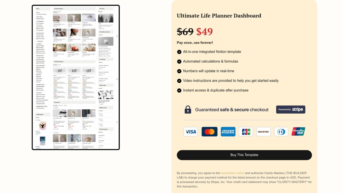 6 Inspiring Notion Life Dashboard Ideas to Try in 2026 - Ultimate Notion Life Planner Template by Clarity Mastery