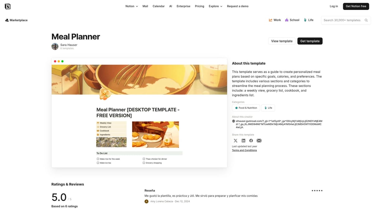 7 Best Notion Meal Planner Templates Free for 2026 - Meal Planner by Sara Hauser