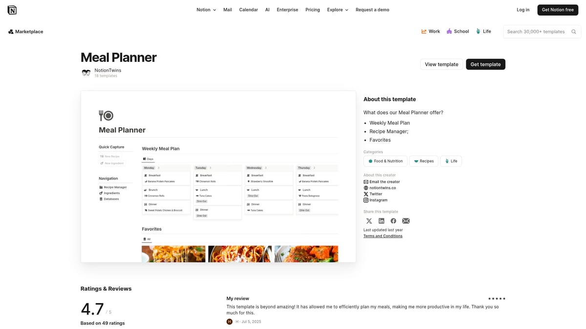 7 Best Notion Meal Planner Templates Free for 2026 - Meal Planner by NotionTwins