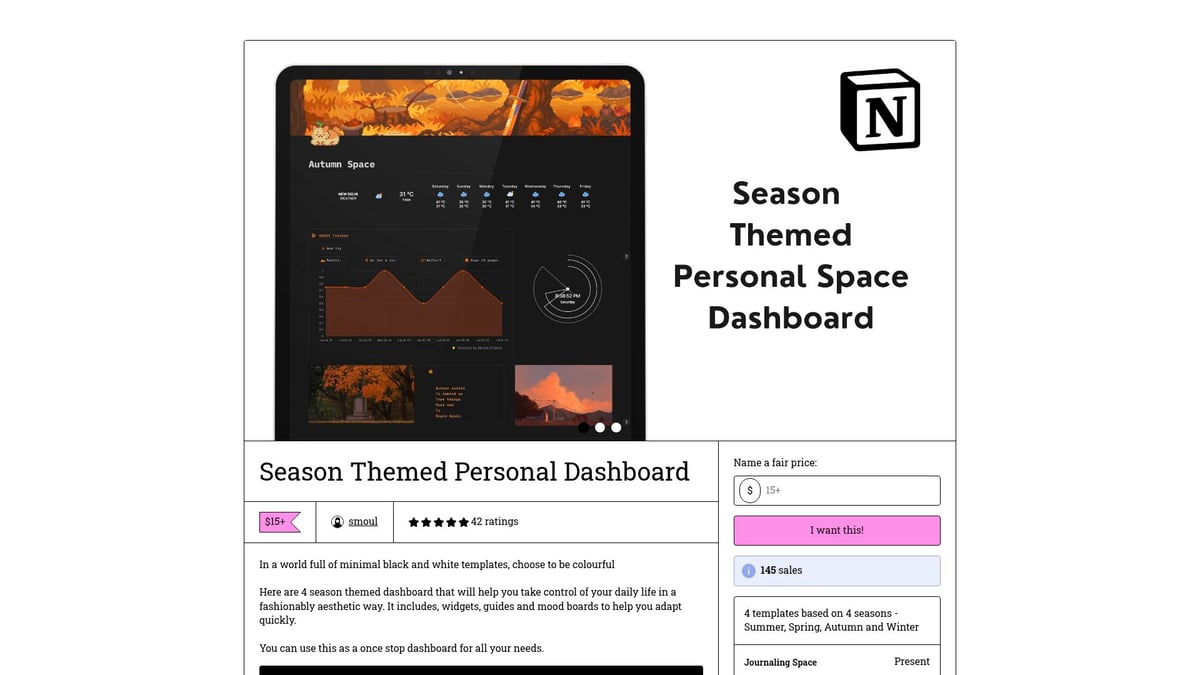 12 Best Notion Templates Free Aesthetic Picks for 2026 - Seasons Aesthetic Notion Personal Dashboard
