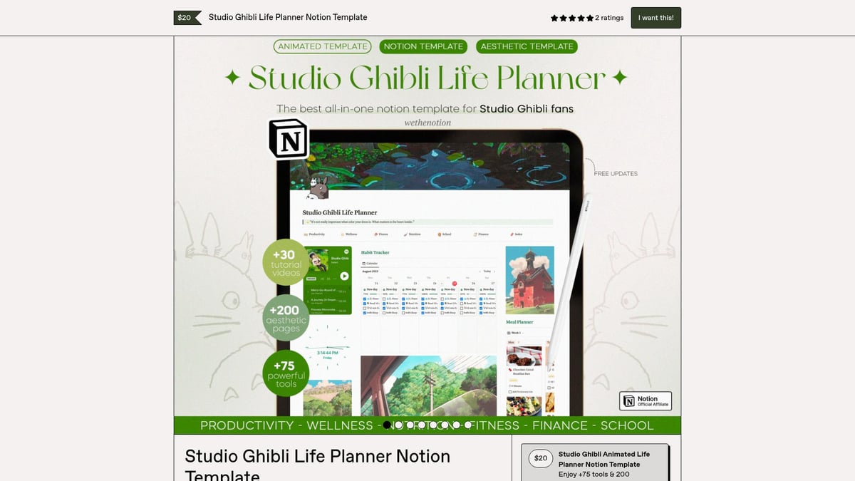 12 Best Notion Templates Free Aesthetic Picks for 2026 - Studio Ghibli Aesthetic Notion Life Planner