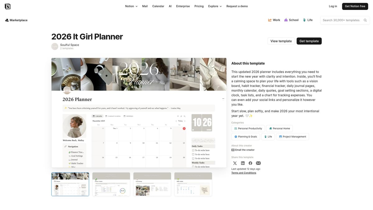 Top 7 Planning Notion Template Picks for 2026 Success - 2026 It Girl Planner by Soulful Space