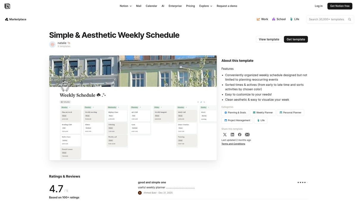 Top 7 Planning Notion Template Picks for 2026 Success - Simple & Aesthetic Weekly Schedule by natalie 🐚