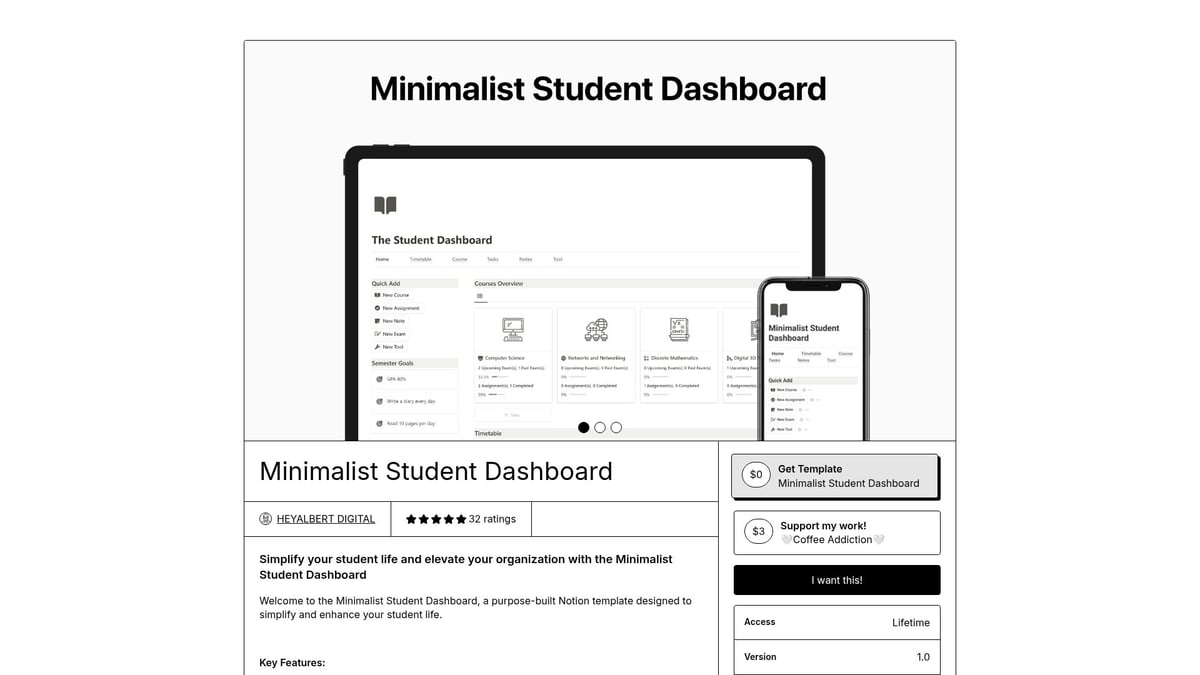 Top 12 Notion Free Templates For Students To Try In 2026 - The Minimalist Student Dashboard Notion Template
