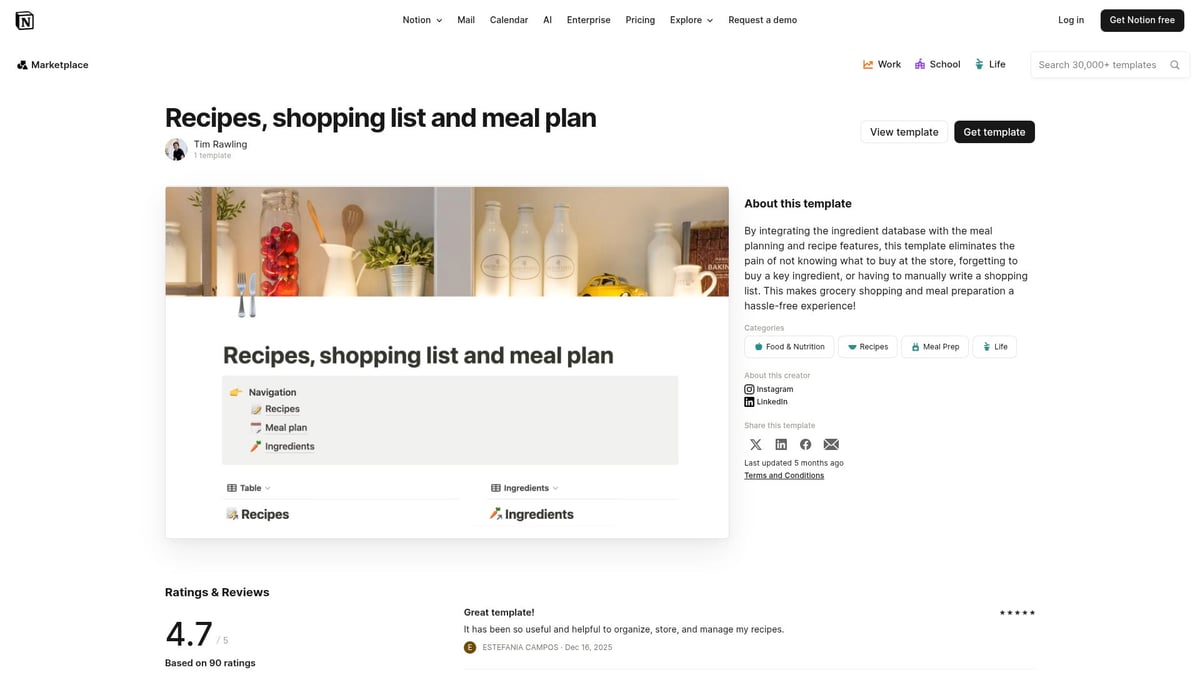 7 Best Notion Recipe Template Picks for 2026 Foodies - Recipes, Shopping List and Meal Plan by Tim Rawling