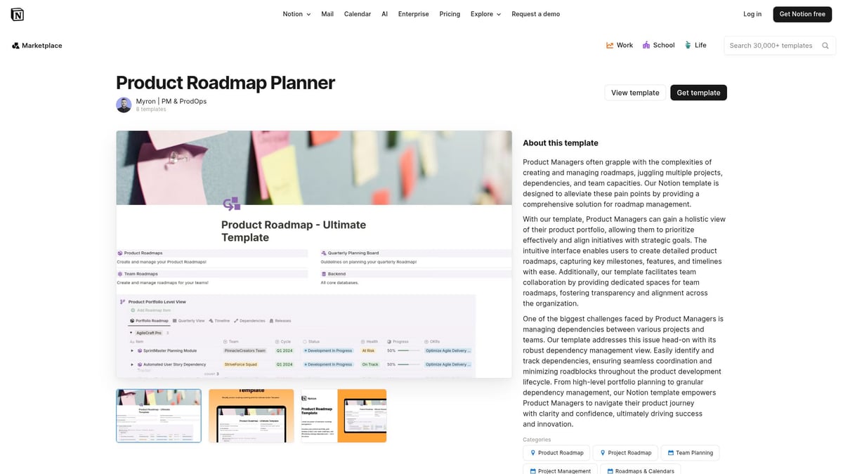 7 Best Notion Roadmap Templates to Streamline 2026 Planning - Product Roadmap Planner by Myron