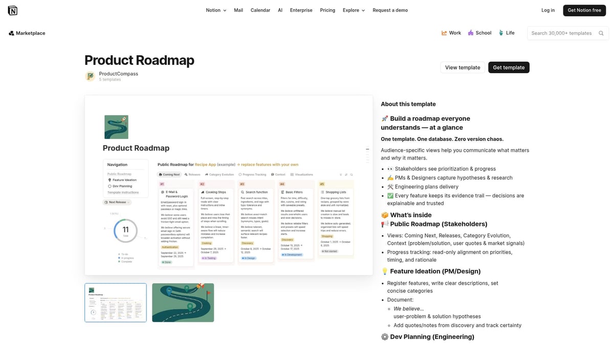 7 Best Notion Roadmap Templates to Streamline 2026 Planning - Product Roadmap by ProductCompass