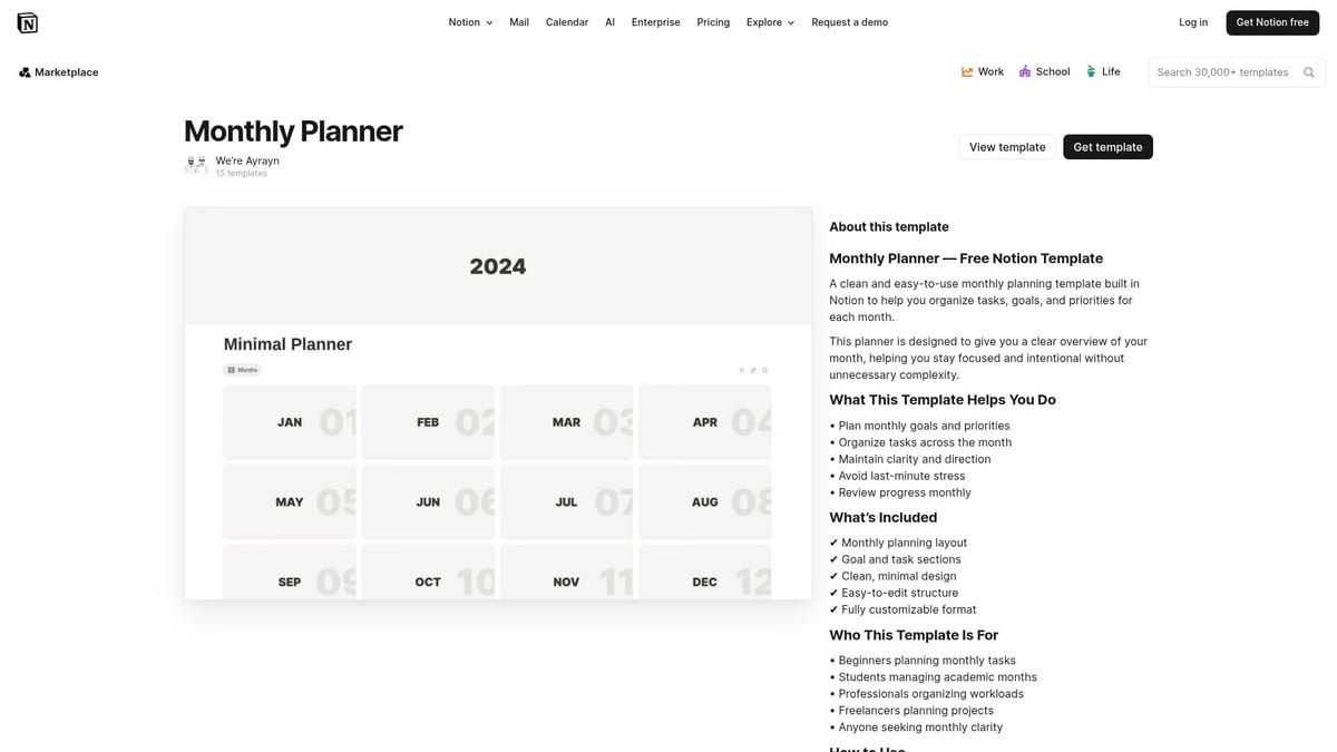 7 Best Notion Monthly Planner Template Picks for 2026 - Monthly Planner by We’re Ayrayn