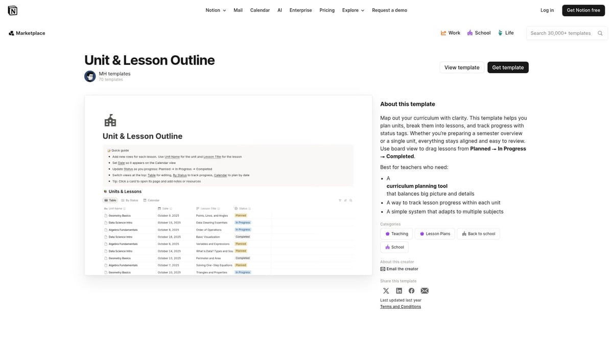 7 Best Notion Lesson Plan Template Picks for 2026 - Unit & Lesson Outline by MH templates (Free)