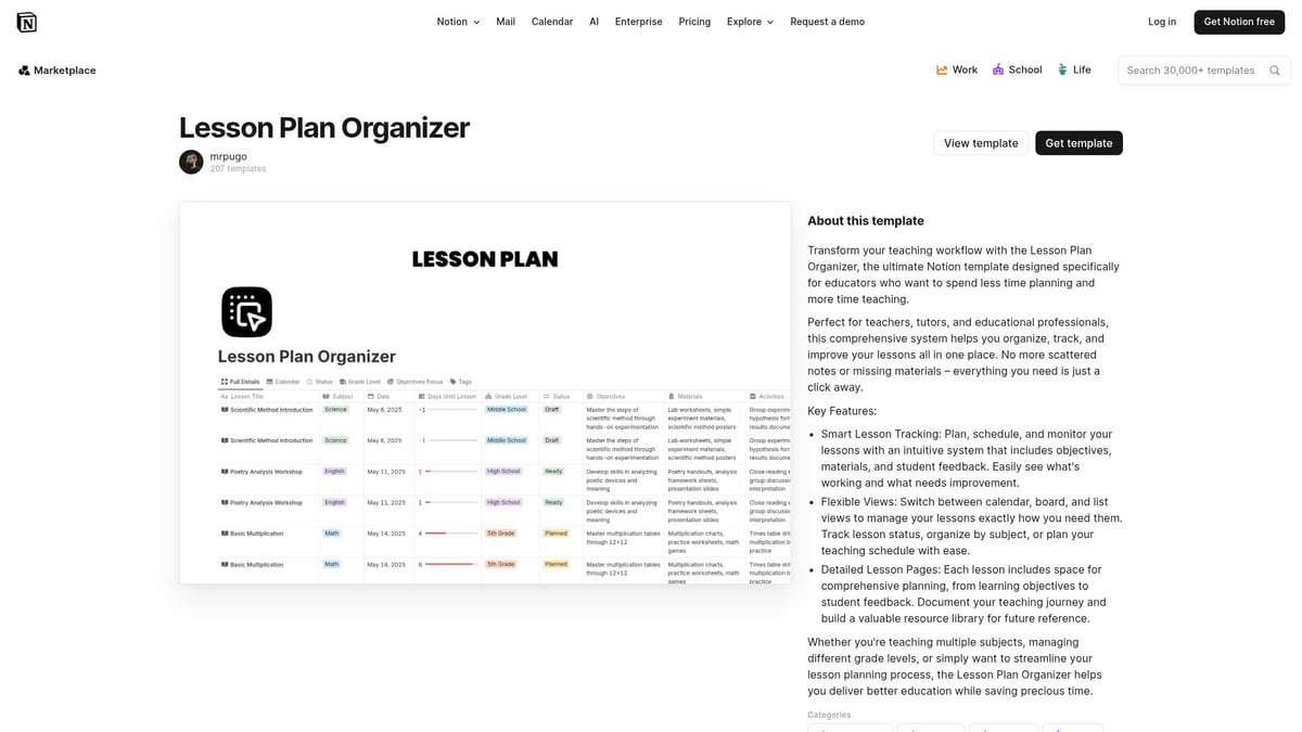 7 Best Notion Lesson Plan Template Picks for 2026 - Lesson Plan Organizer by mrpugo (Free)
