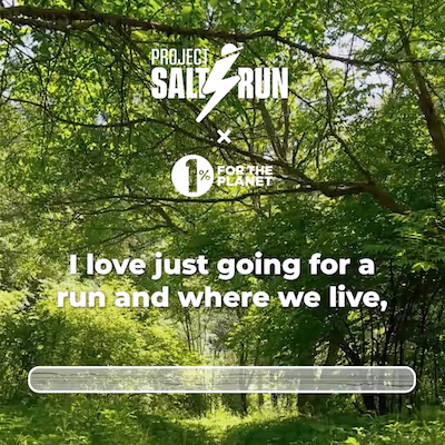 Green woods with the Project Salt Run logo and 1% for the Planet logo.