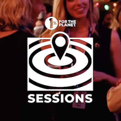 People chatting with the 1% for the Planet Sessions logo on top.