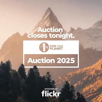 A mountain at sunset with text that says "Auction closes tonight."