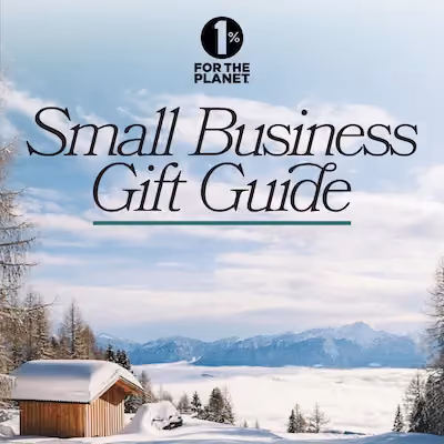 A snowy landscape with text that said "Small Business Gift Guide."