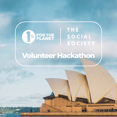 Sydney Opera House again blue skies with text that says, "Volunteer hackathon."