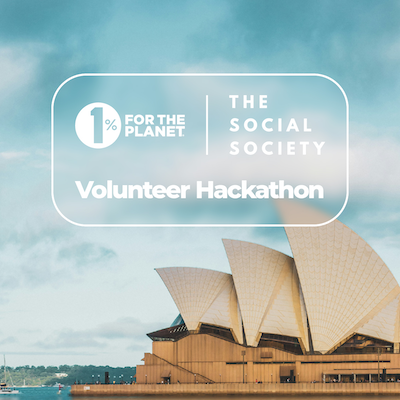 Sydney Opera House again blue skies with text that says, "Volunteer hackathon."