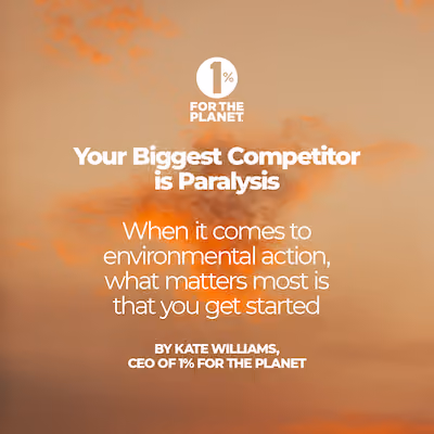 An orange sunset sky with text that says, "Your Biggest Competitor is Paralysis"