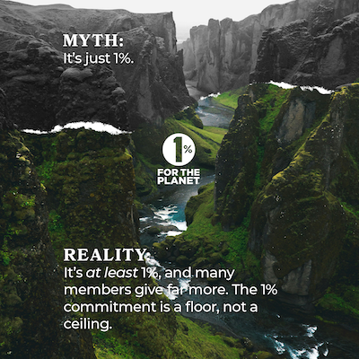 Mountains and a river with text saying, "Myth: It's just 1%."