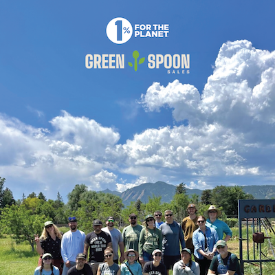 A team volunteering in a field.