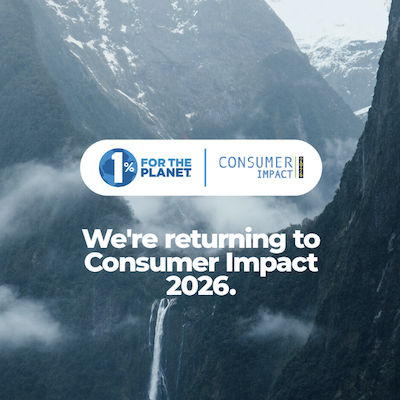 Blue mountain backdrop with text that says, "We're returning to Consumer Impact 2026." 