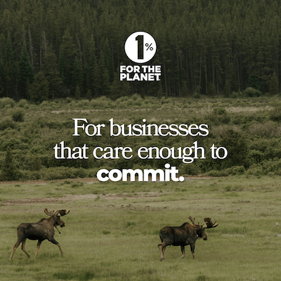 Moose walking in a field with text that says, "For businesses that care enough to commit."