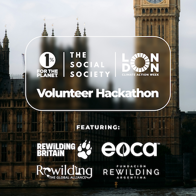 London cityscape with text that says, "Volunteer Hackathon."