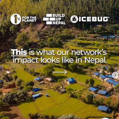 Grassy land with text that says, "This is what our network's impact looks like in Nepal."