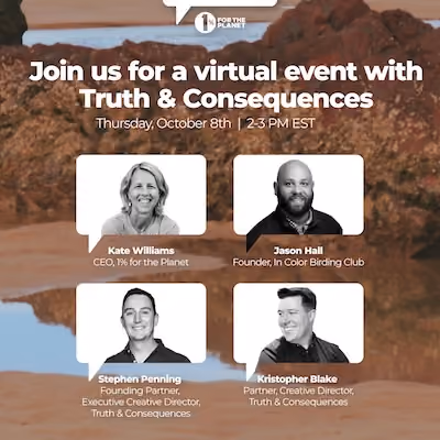 Nature background with text that says, "Join us for a virtual event with Truth & Consequences."