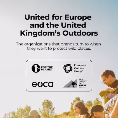 People together outside with text that says, "United for Europe and the United Kingdom's Outdoors."