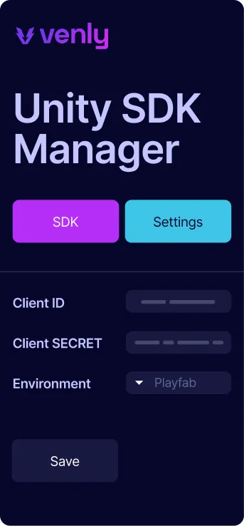 Unity SDK Manager overview - Venly