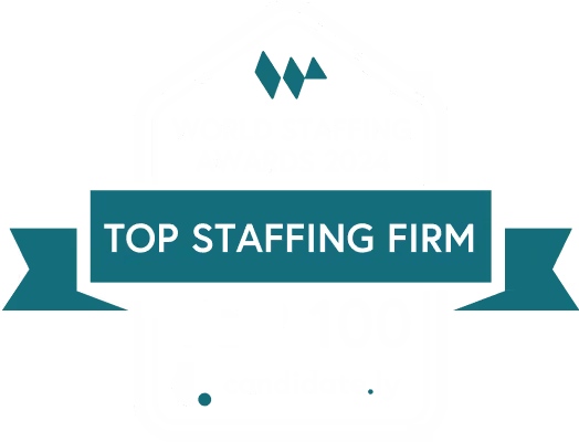 A World Staffing Awards 2024 Top Staffing Firm Top 100 Badge by Candidate.ly