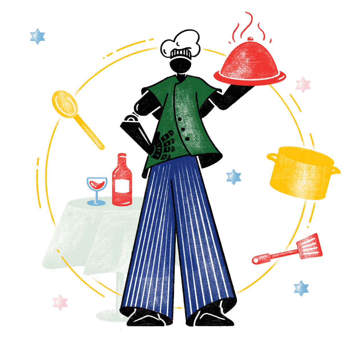 Die Figur dieser Illustration stellt die Kompetenz einer Gastronomie Fachkraft eines intregrativen Betriebs dar.
