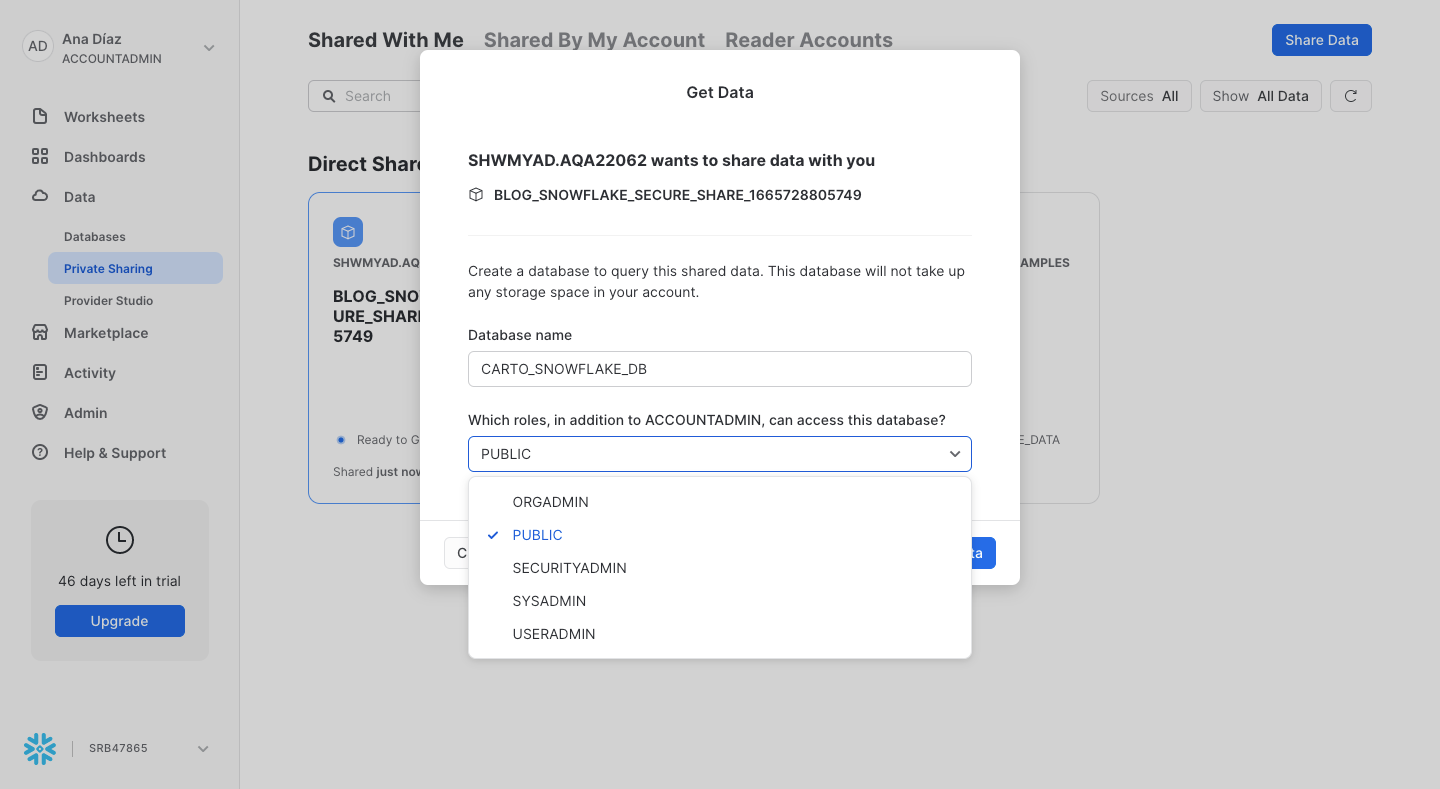 Sharing data with Snowflake: stage 2