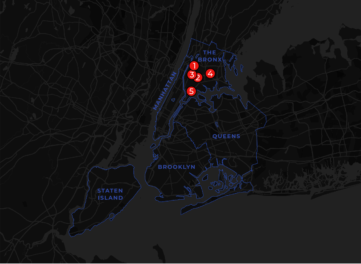 map showing locations with few coffee shops in new york city