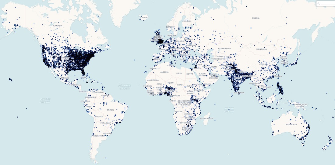 A screenshot showing a map of online news coverage