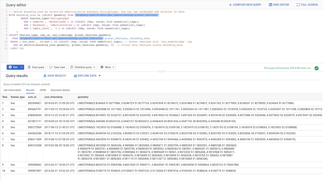 Screenshot of BigQuery SQL Query Editor