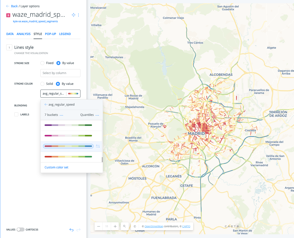 A screenshot showing how to style by value in CARTO Builder