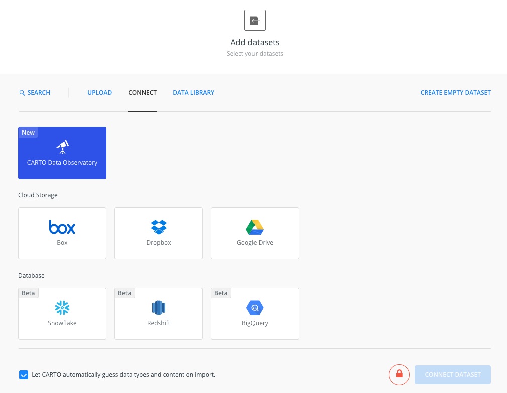 A screenshot showing the process of importing the data into CARTO