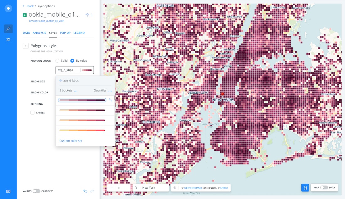 A screenshot showing a visualization of the imported data with a customized color palette