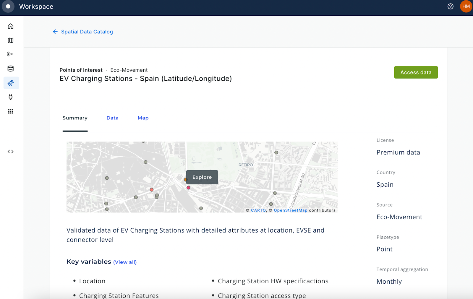 A screenshot of Eco-Movement data in CARTO's Data Observatory