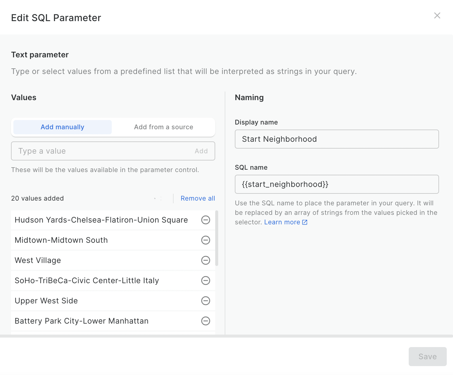 A screenshot of the Edit SQL Parameter window