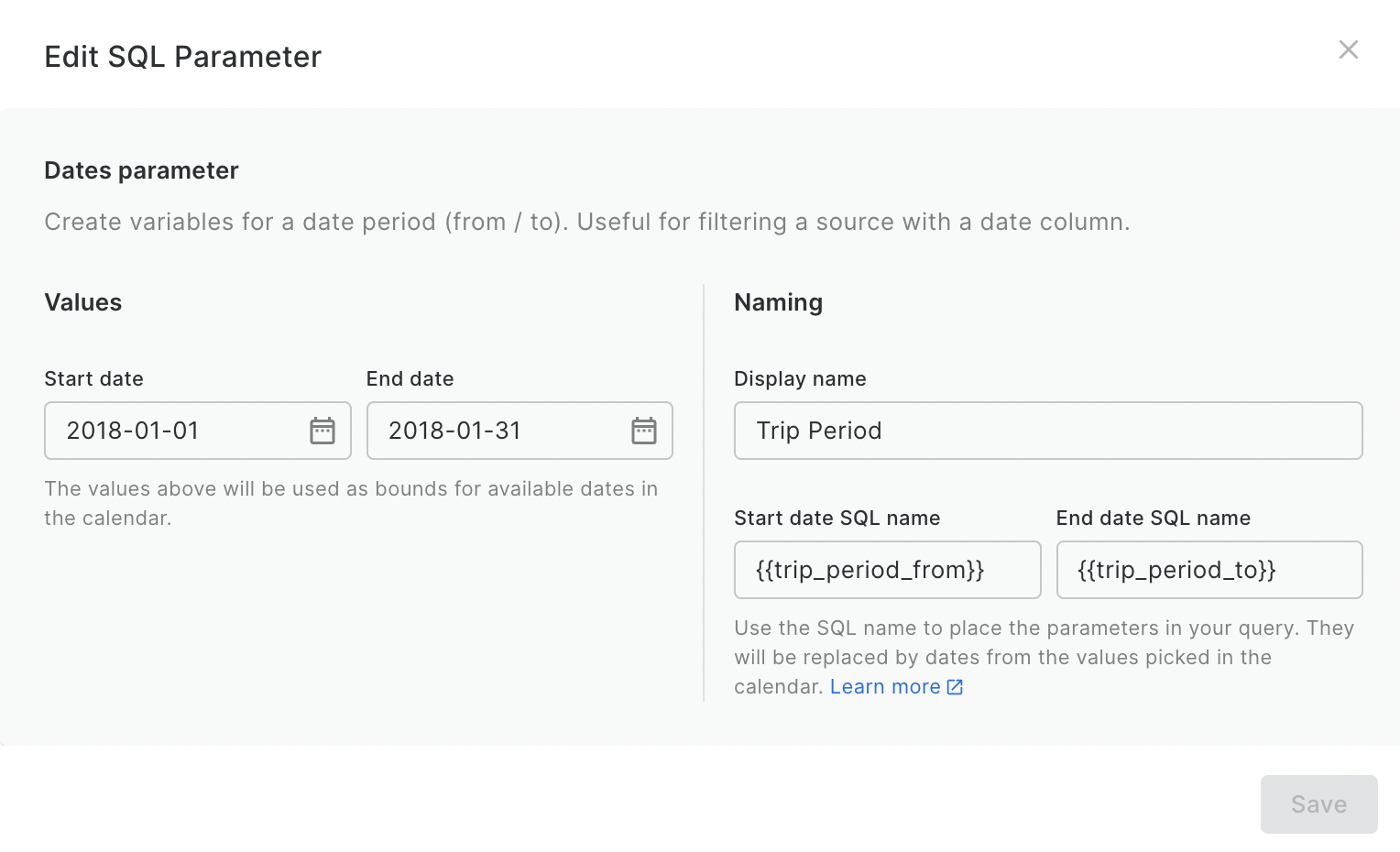 A screenshot of the Edit SQL Parameter window