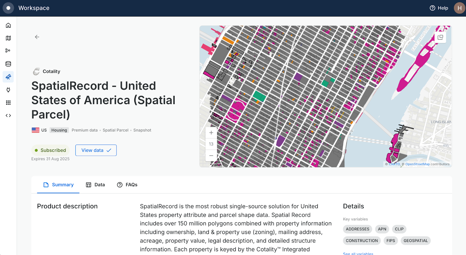 A screenshot of the CARTO Workspace