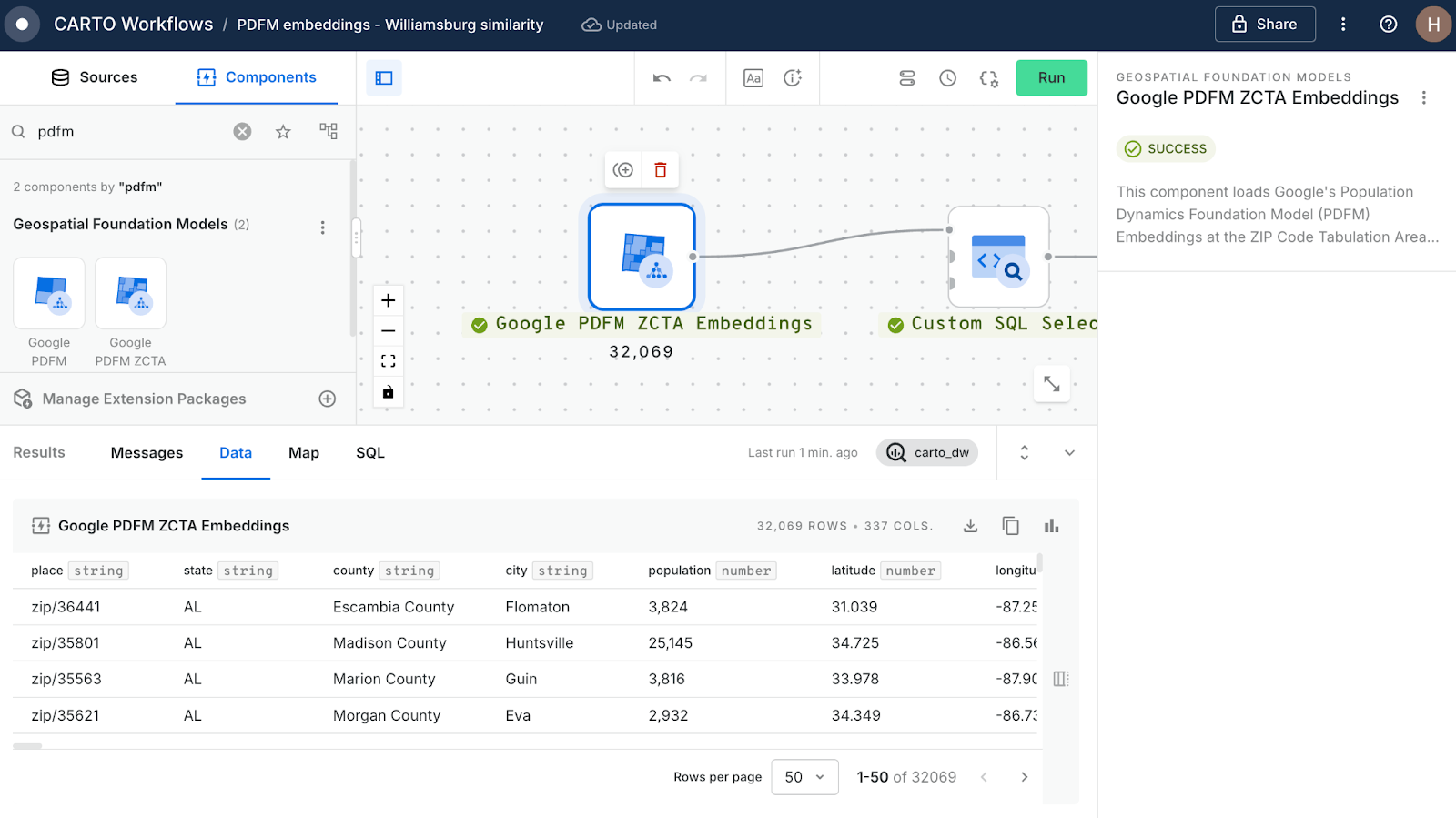 A screenshot of CARTO Workflows
