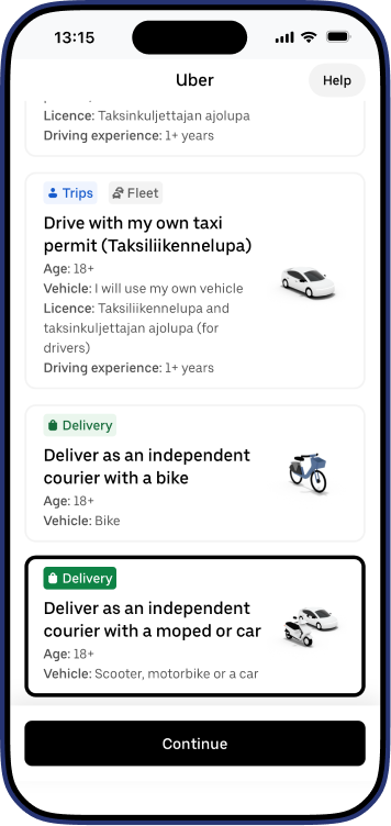 Uber Driver app choose delivery screen