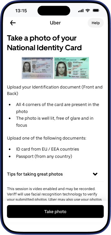 Uber Driver app upload ID screen