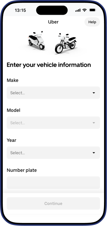 Uber Driver app add vehicle details screen